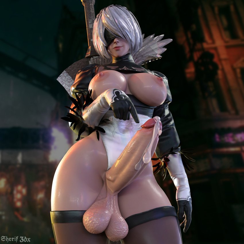 3D futanari rule34 2B nier automata solo