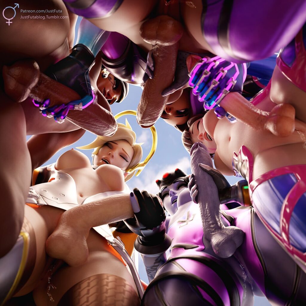 3D rule 34 Overwatch futanari girls in a handjob group